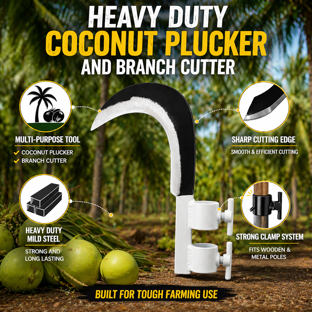 Heavy Duty Coconut Plucker, Grass Sickle & Branch Cutter Head | Adjustable Clamp Iron Blade for Farming ( White )