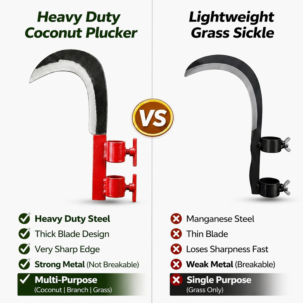 Heavy Duty Coconut Plucker, Grass Sickle & Branch Cutter Head | Adjustable Clamp Iron Blade for Farming ( Red )